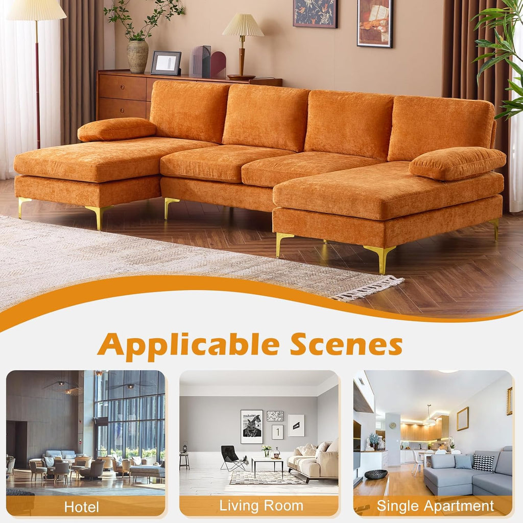 VINGLI 110 Sectional Couch U Shaped Sofa Set with Double Chaise Chenille Fabric