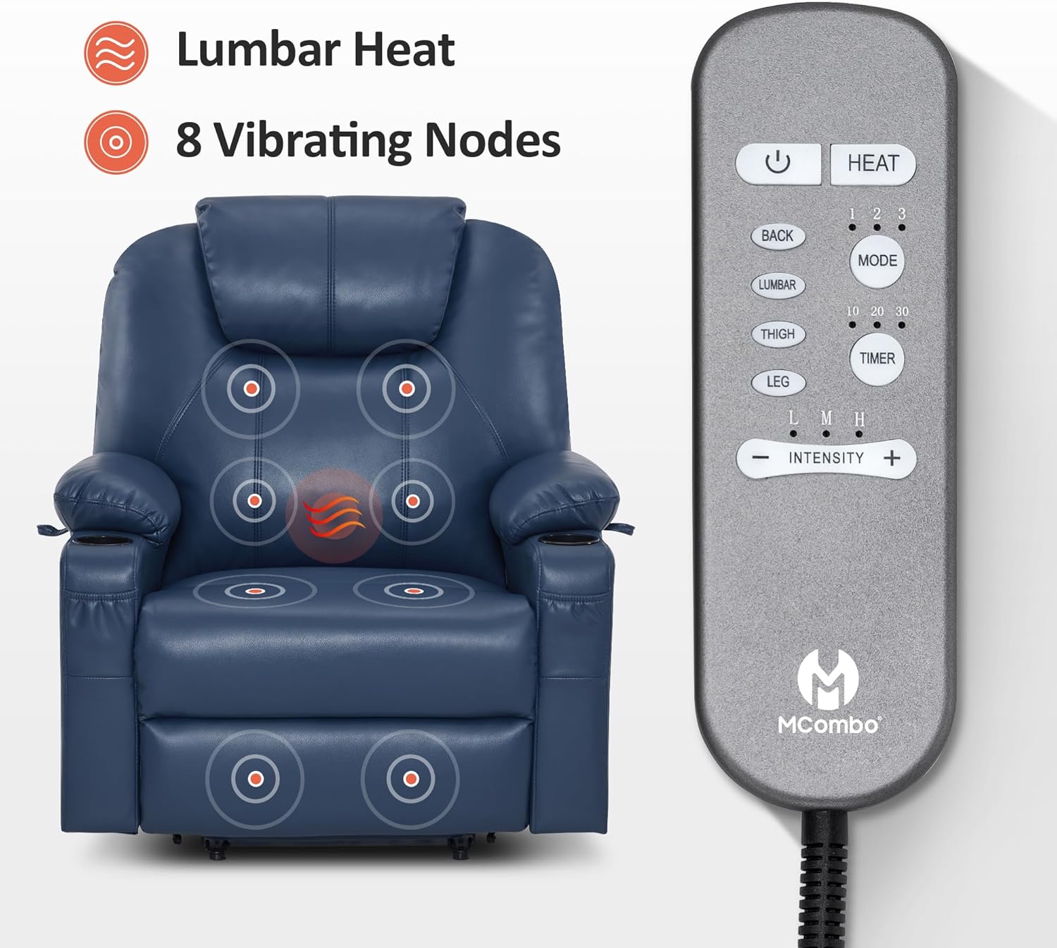 MCombo Electric Power Lift Recliner Massage Heat Chair for Elderly 3 Positions 2 Pockets USB