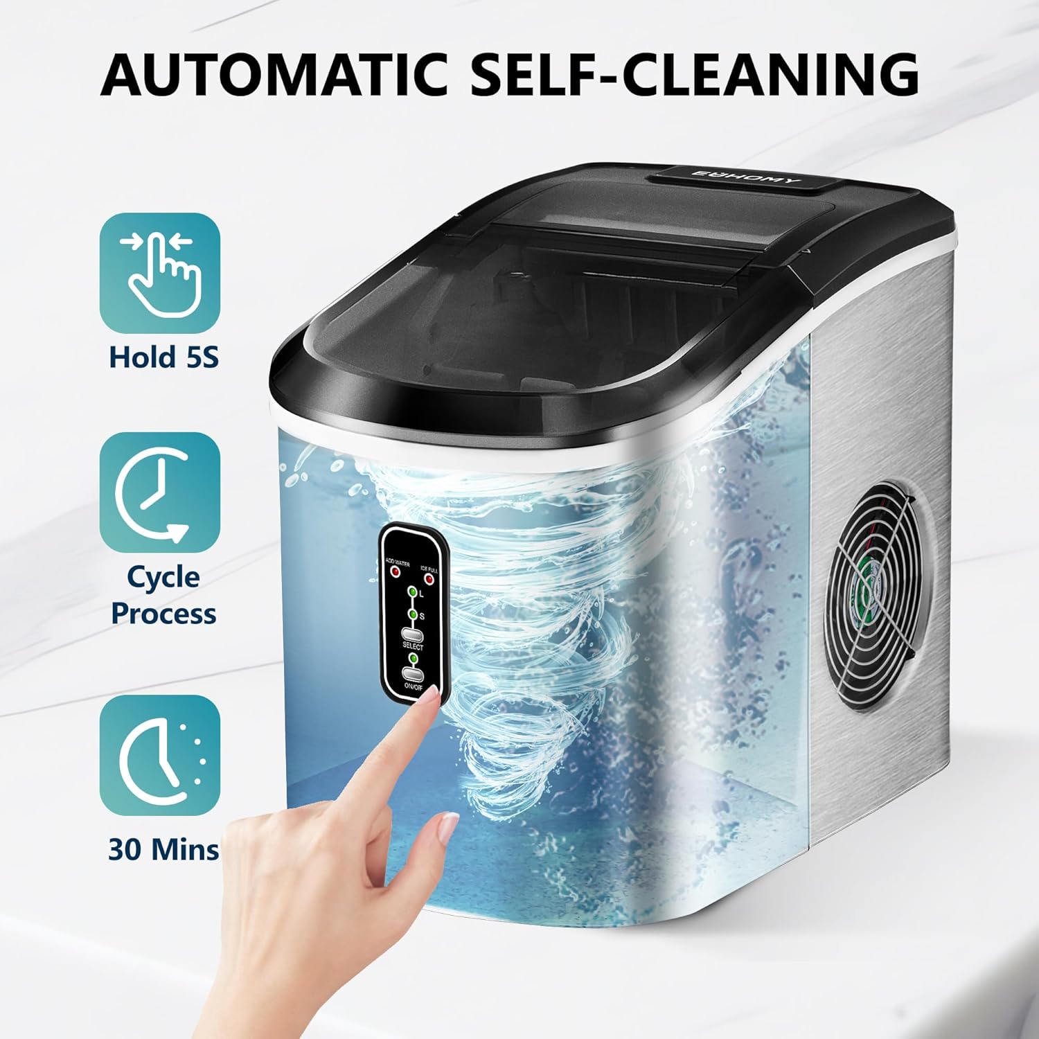 EUHOMY Nugget Ice Maker Countertop Portable 34lbs Daily with Handle