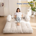 MAXYOYO L Shaped Folding Sofa Bed Convertible Sleeper with Pillow Armrest