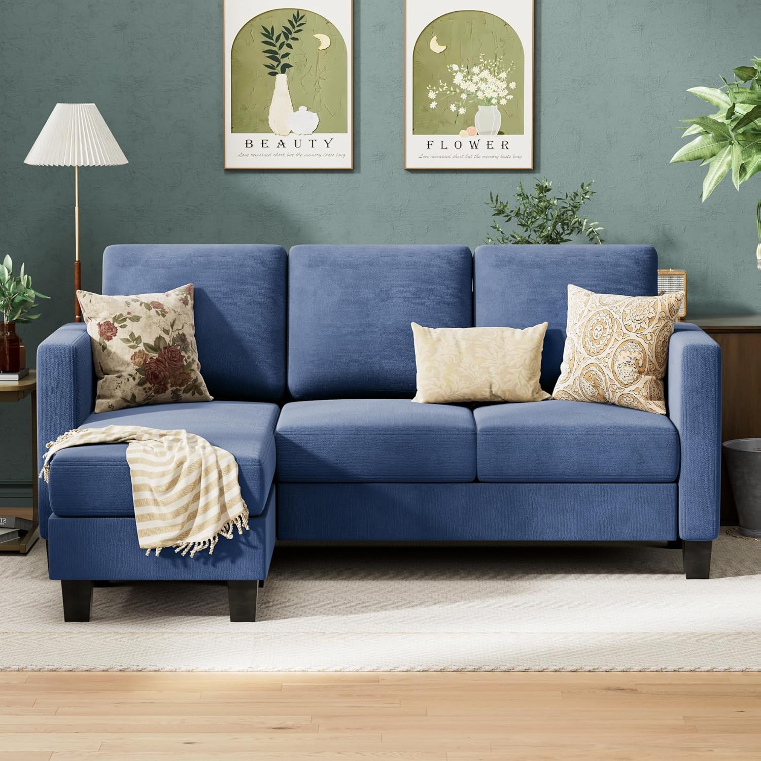 VICTONE Convertible L Shaped Sectional Sofa Couch 3 Seat with Ottoman
