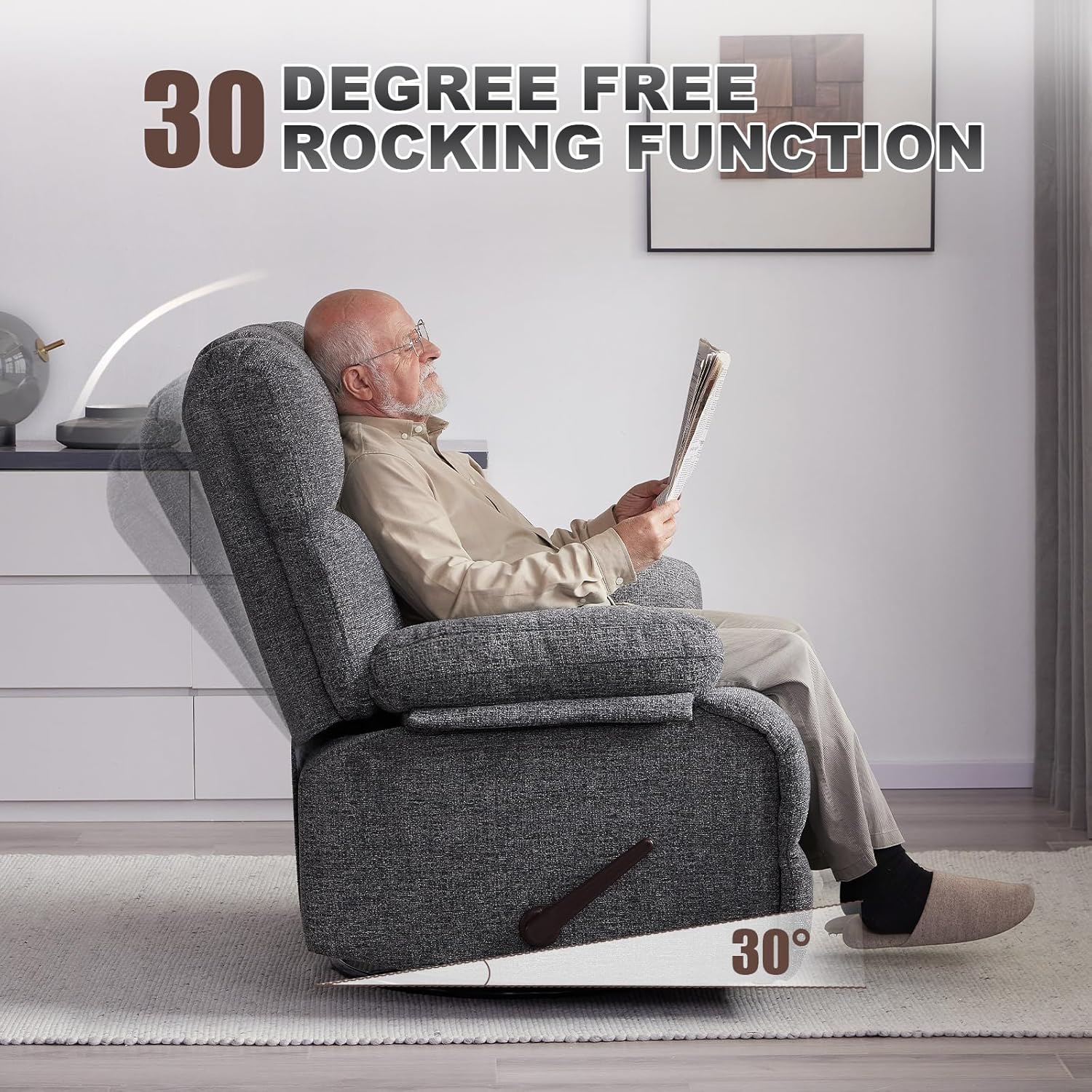 Eiayeebil Oversized Swivel Rocker Recliner Chair Extra Wide Manual Recliner