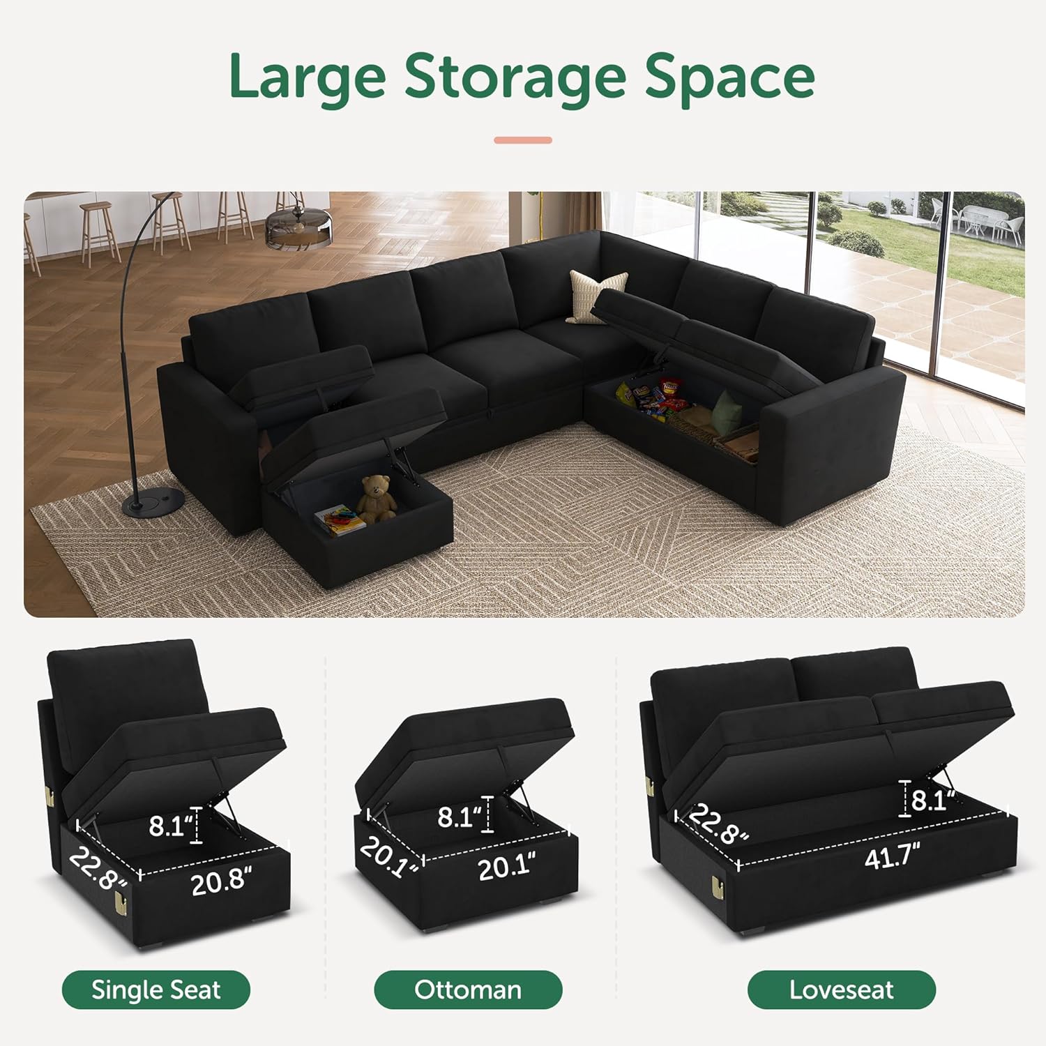 HONBAY Modular Sectional Sleeper Sofa L Shaped Couch with Pull Out Bed