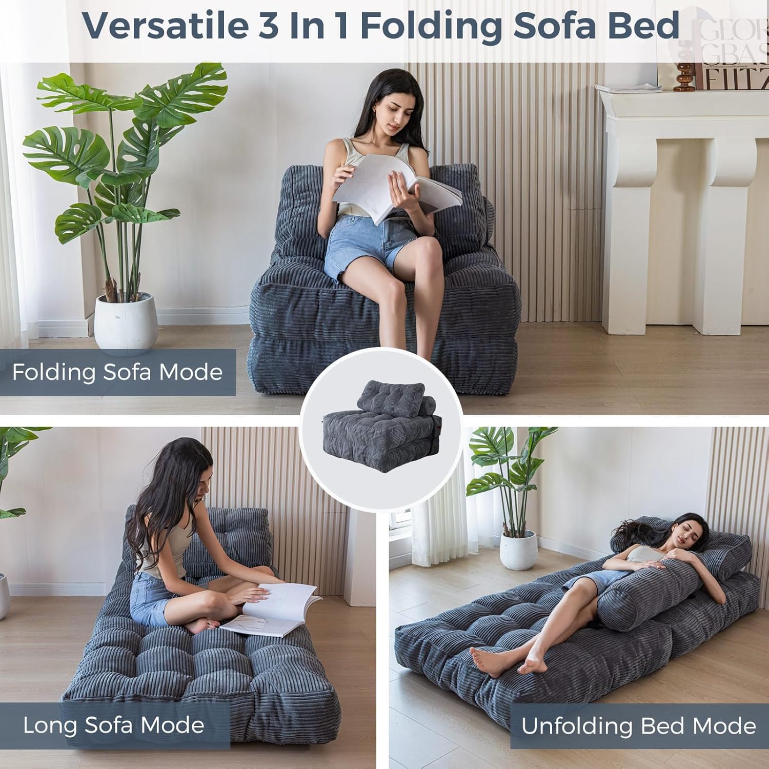 MAXYOYO Folding Sofa Bed Convertible Sleeper Chair with Pillow