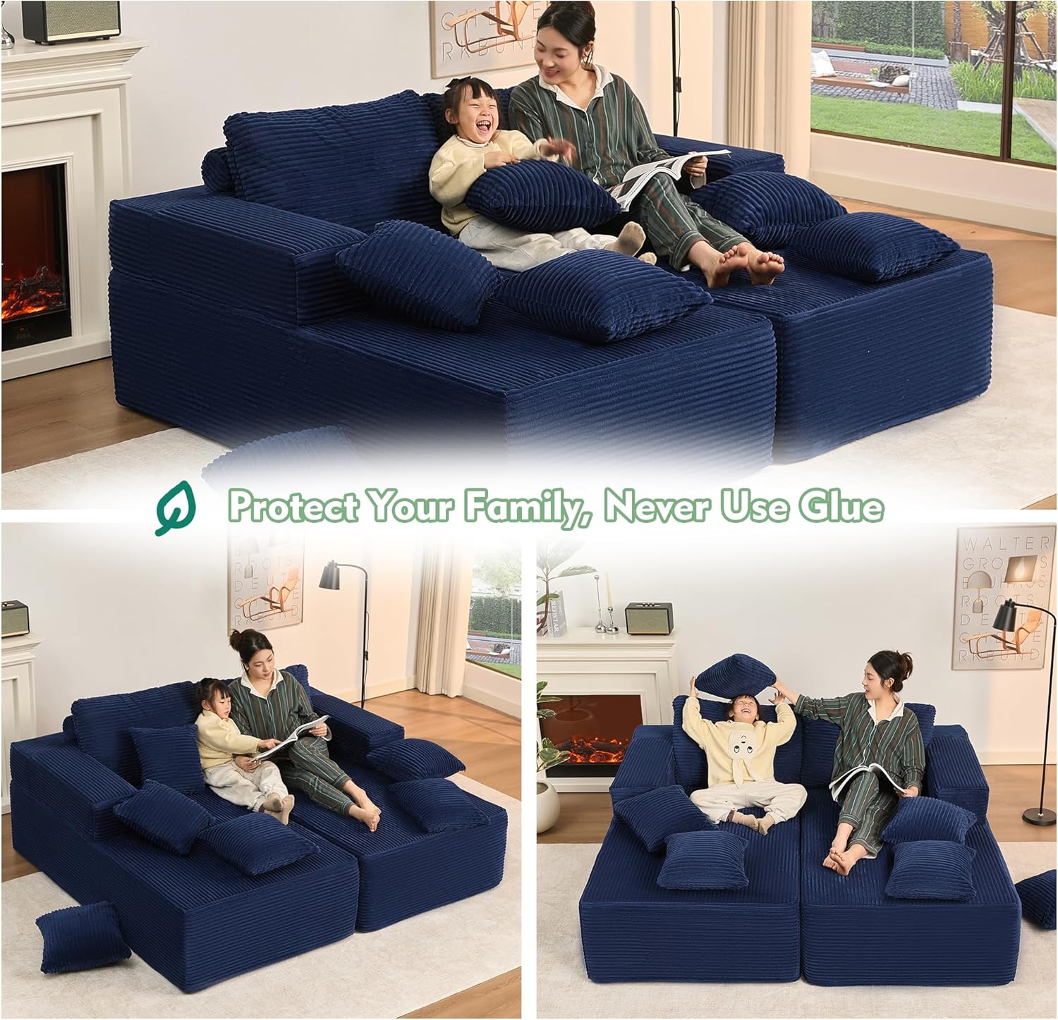Afuson Boneless Sectional Sofa L Shape Deep Seat Cloud Couch Living Room
