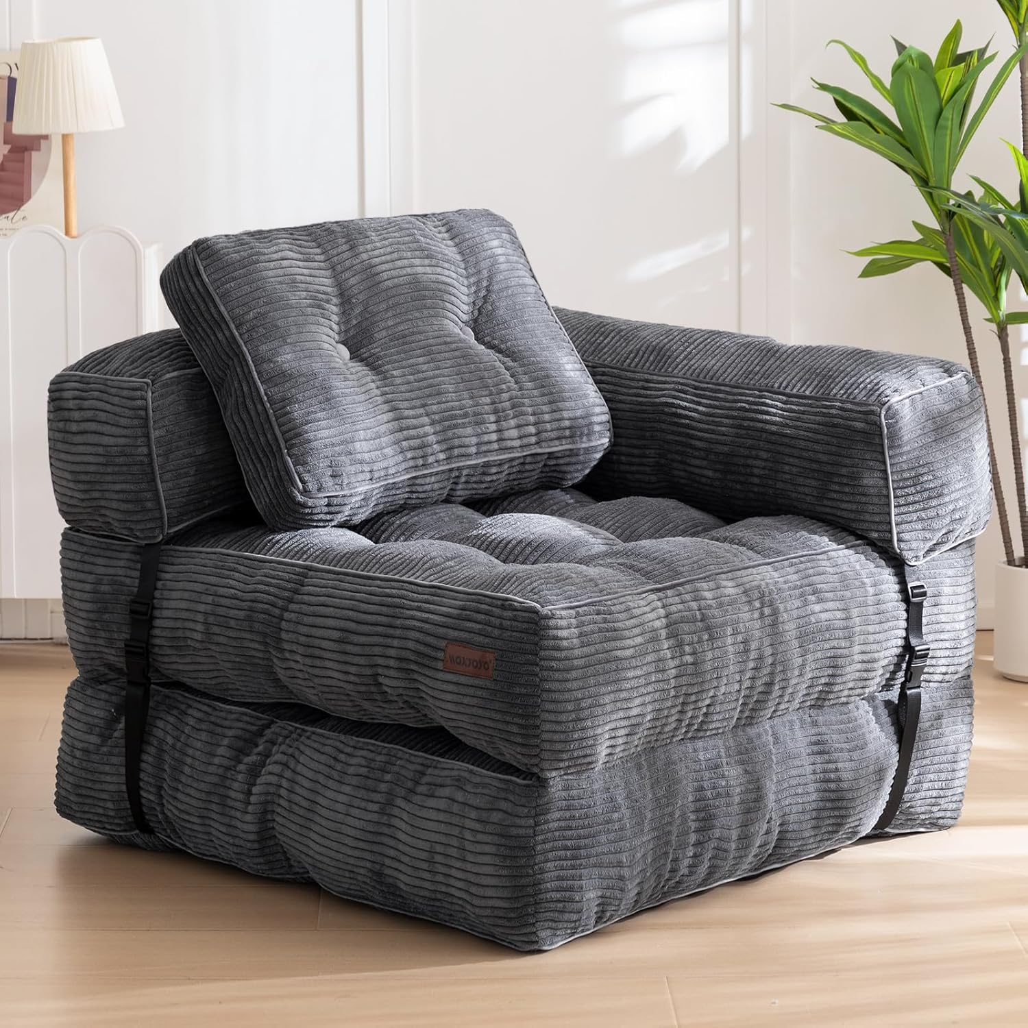 MAXYOYO L Shaped Folding Sofa Bed Convertible Sleeper with Pillow Armrest
