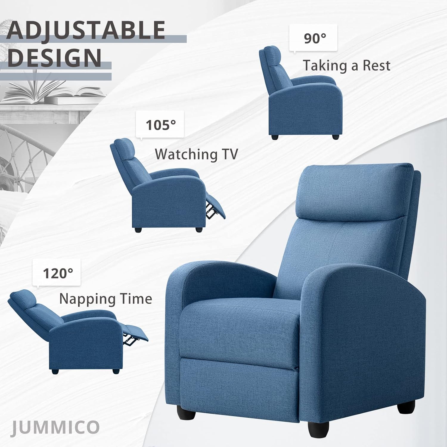 JUMMICO Adjustable Recliner Chair Thick Cushion Home Theater Sofa Living Room