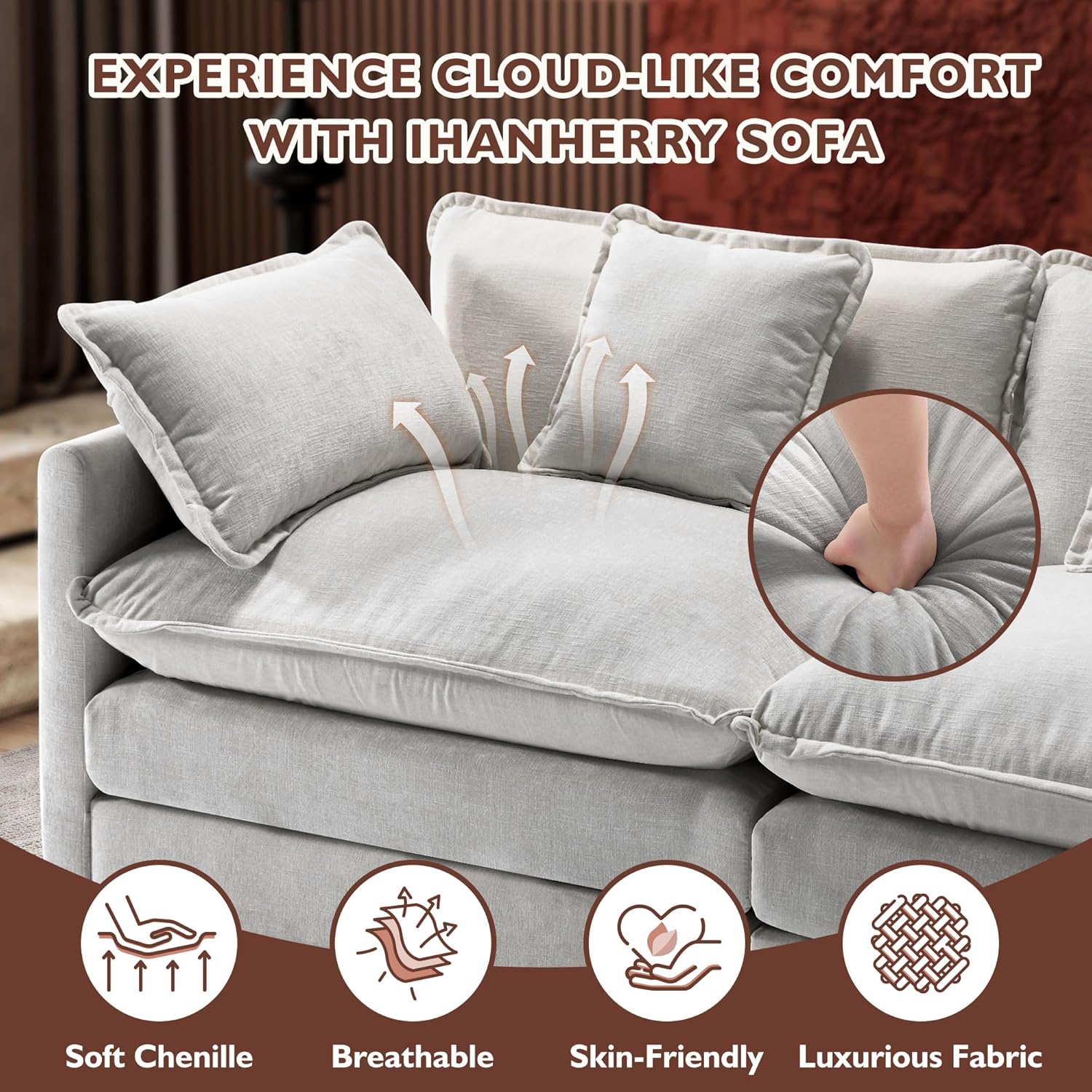 Ihanherry U Shaped Modular Sectional Sofa 5 Seat with 2 Ottomans Chenille
