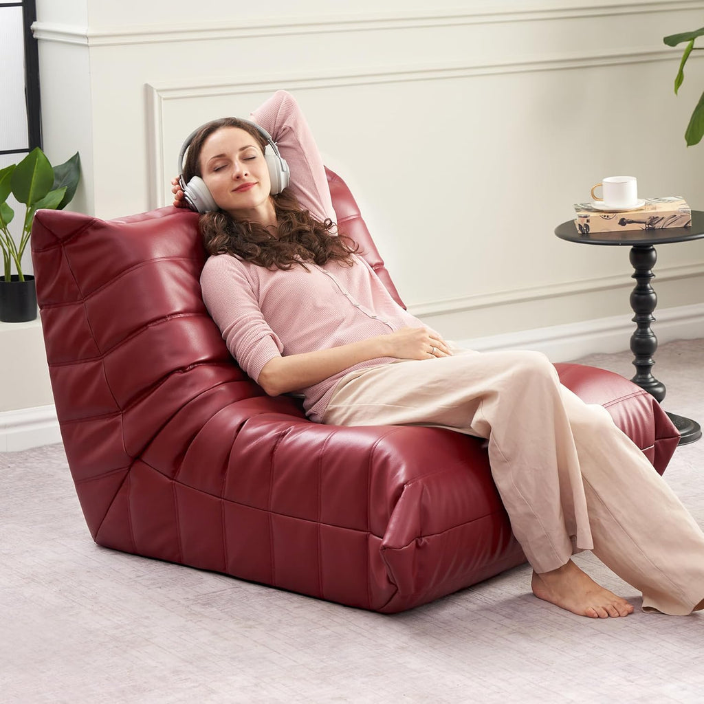 Hobestluk Giant Bean Bag Chair Memory Foam Faux Leather Floor Sofa for Adults