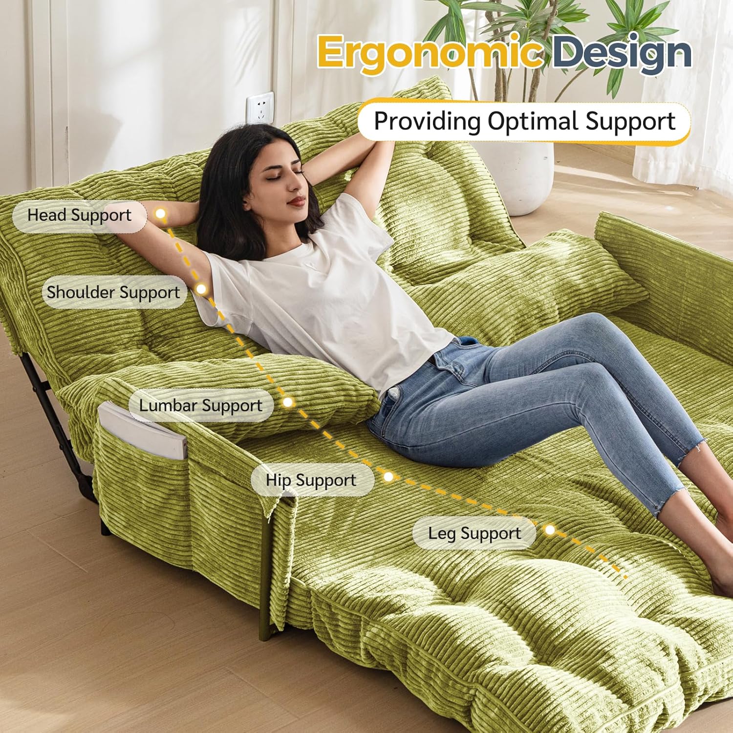 MAXYOYO Adjustable Floor Sofa Bed with Armrest Double Black Foldable Sleeper