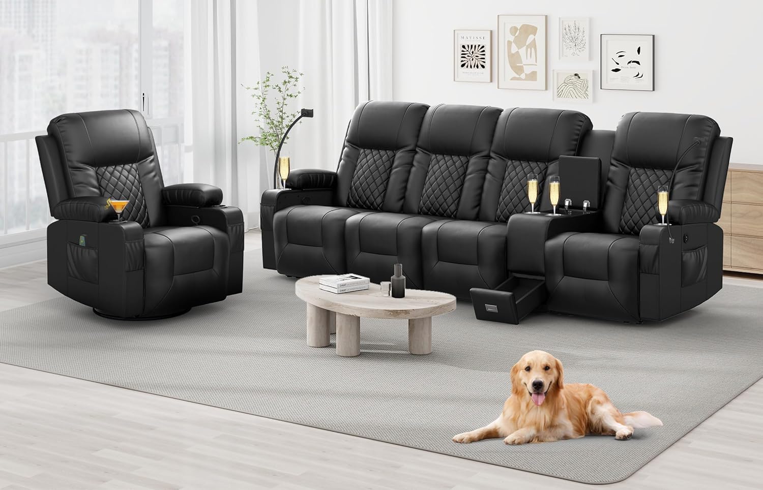 YONISEE 3 Seat Recliner Sofa Large Manual Reclining Couch with Storage Console