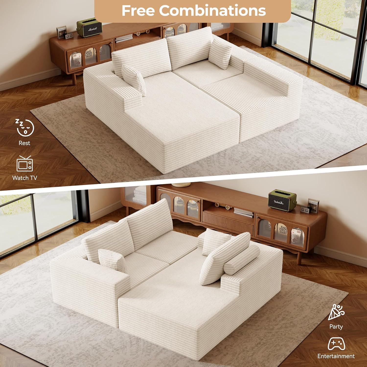 Luxanimarion Modular Sectional Sofa L Shape Deep Seat Cloud Couch Living Room
