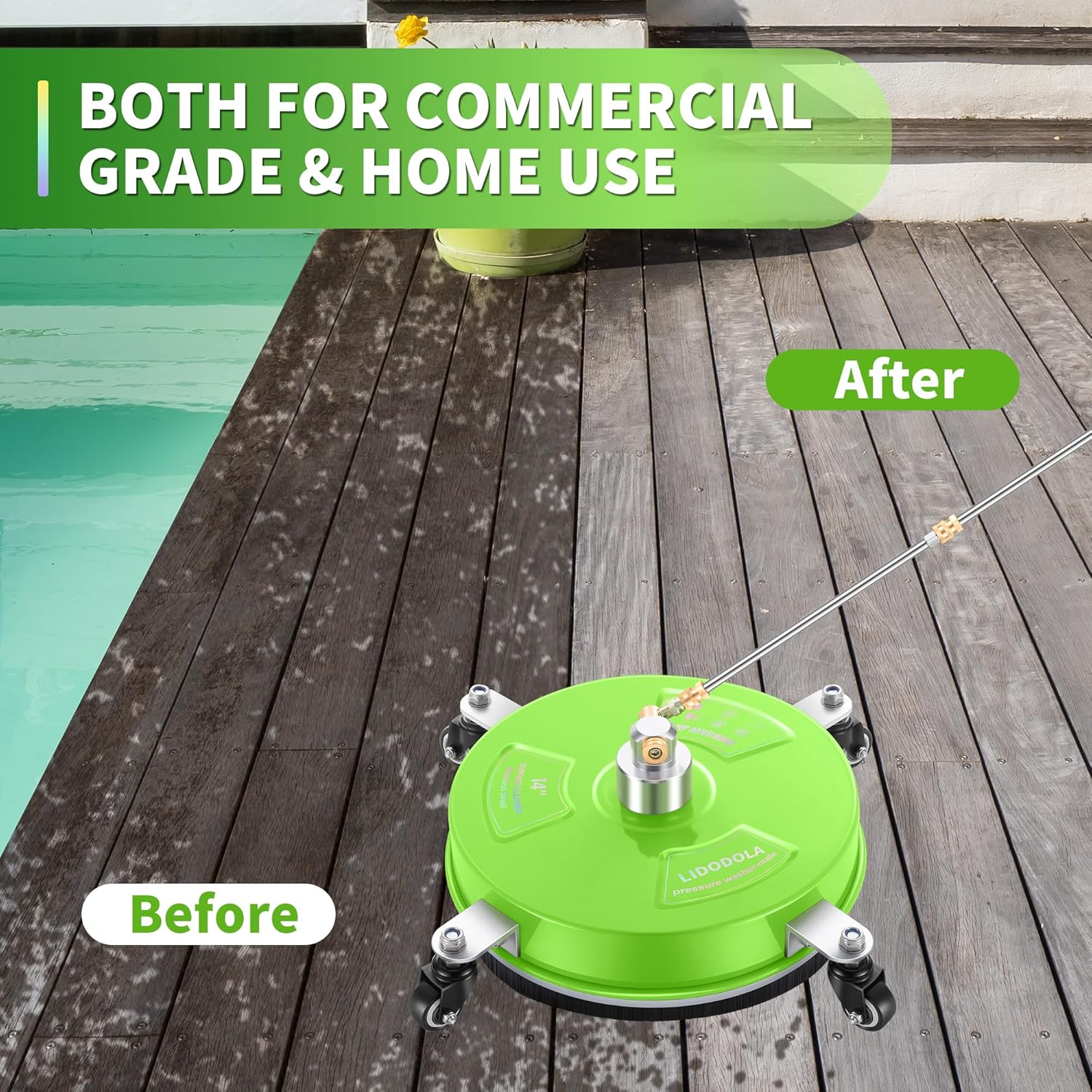 LidoDola 14 Inch Pressure Washer Surface Cleaner with Wheels for Concrete Patio Deck
