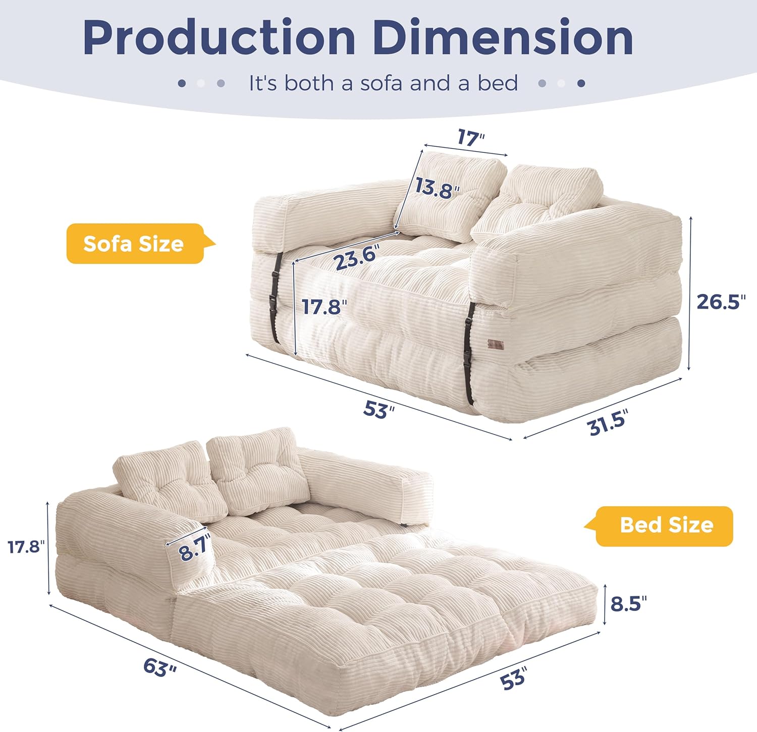MAXYOYO L Shaped Folding Sofa Bed Convertible Sleeper with Pillow Armrest