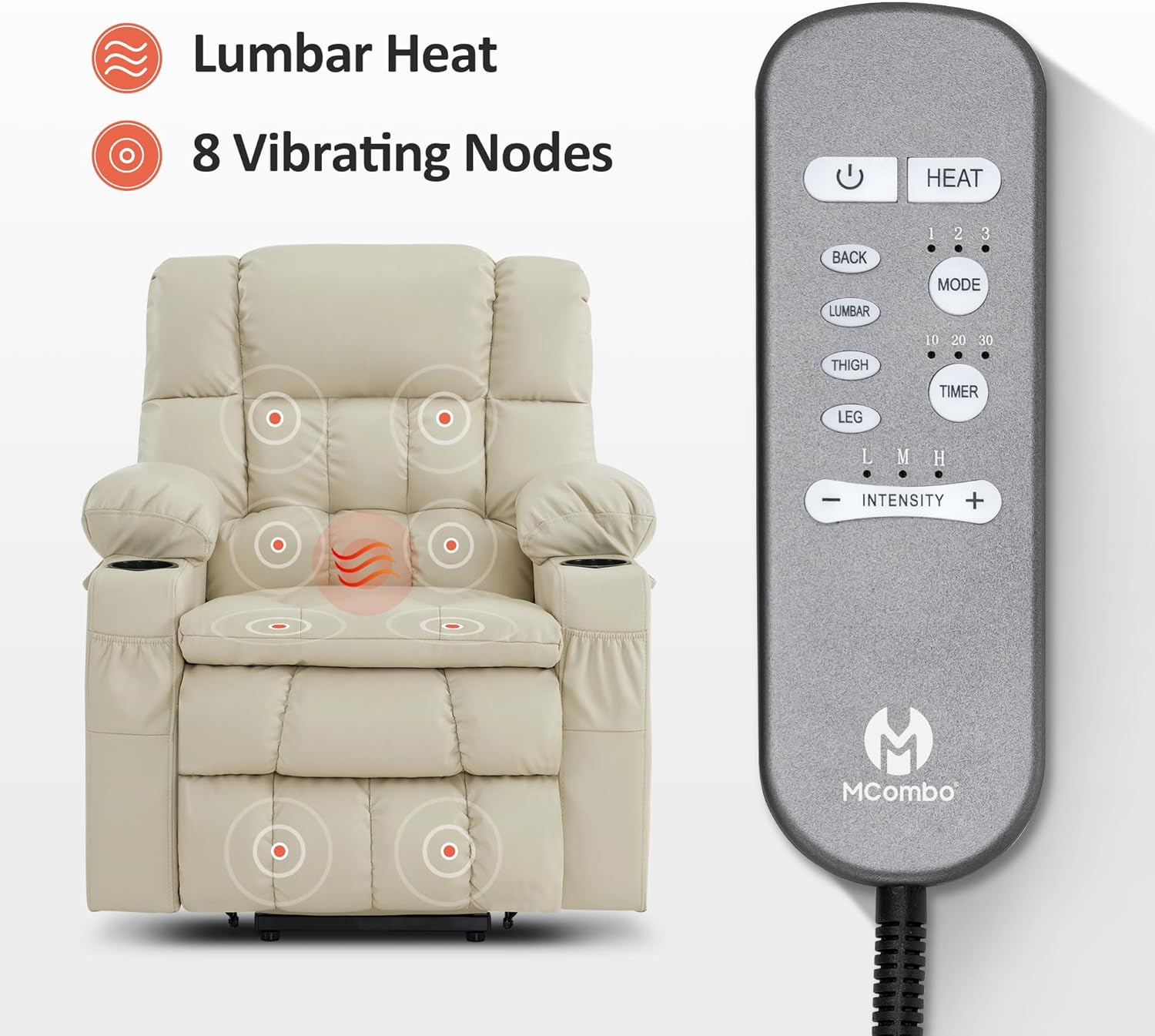 MCombo Dual Motor Power Lift Recliner Chair for Elderly with Heat Massage USB