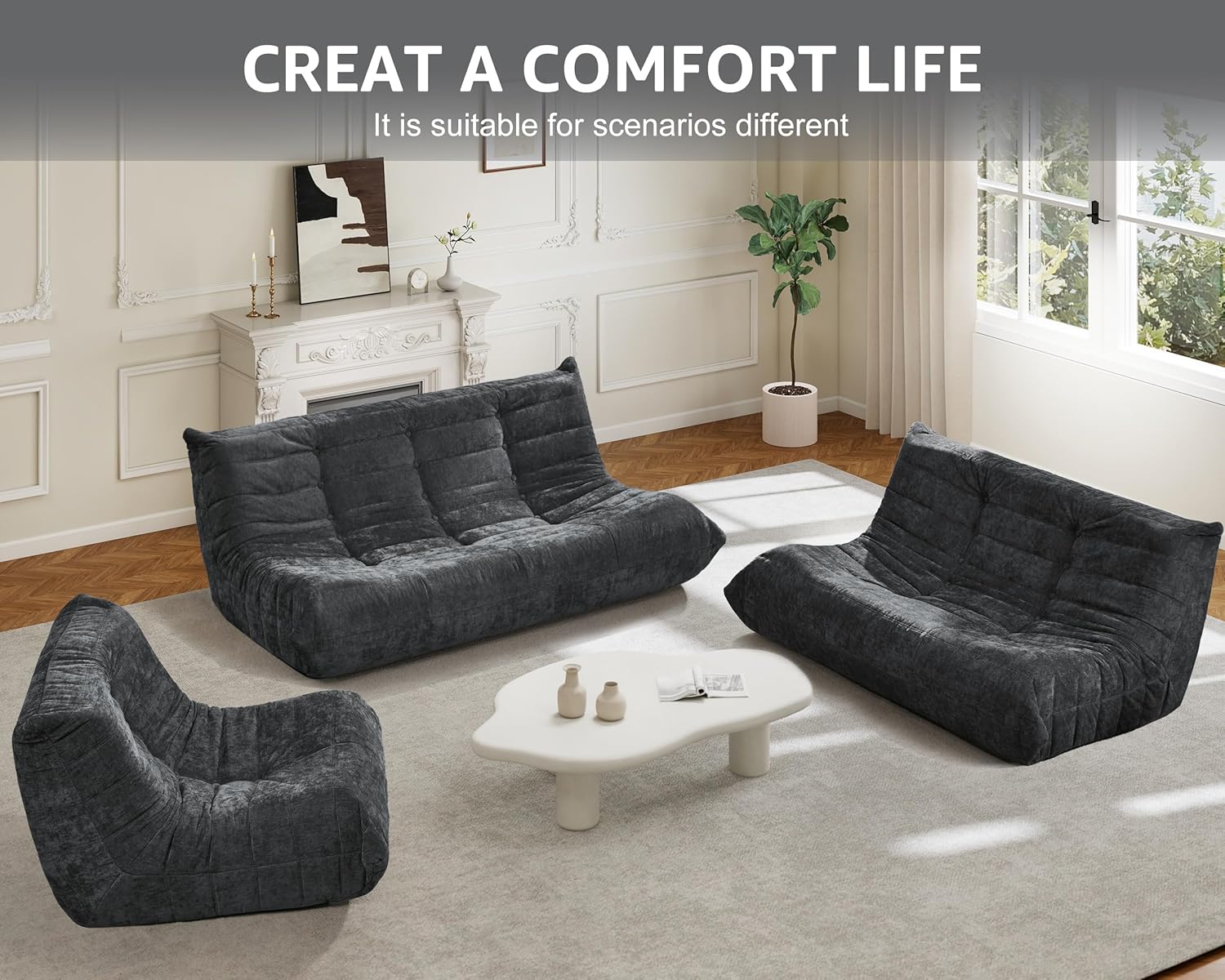 Hobestluk Giant Bean Bag Chair Memory Foam Faux Fur Sofa for Living Room
