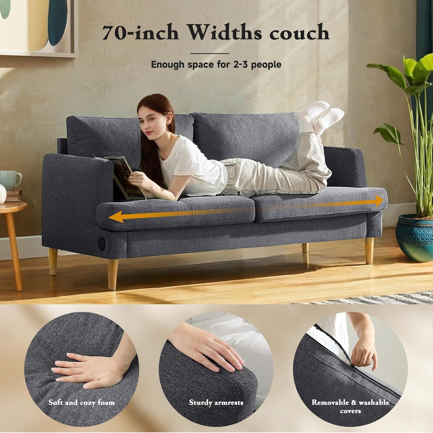 Loveseat Sofa Couch USB Ports 2 Seater Deep Seating Small Couch