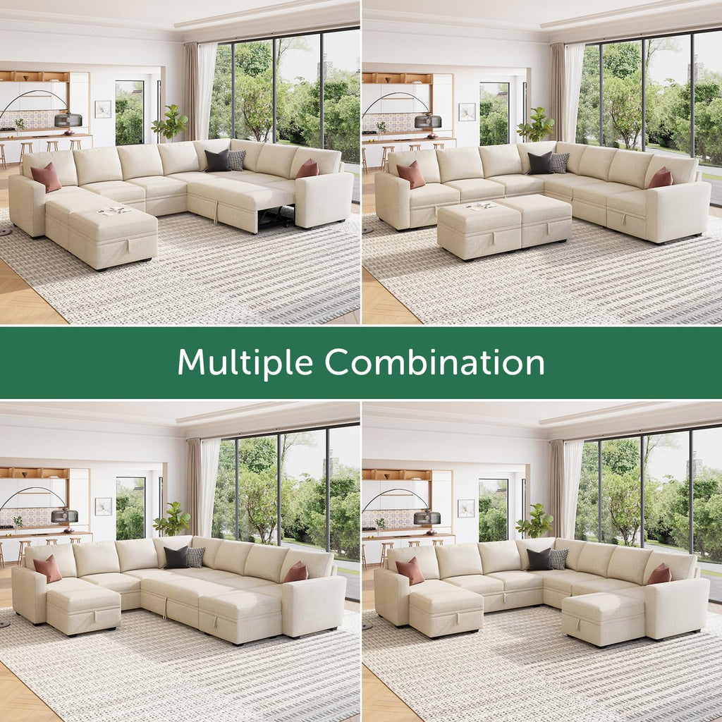 HONBAY Modular Sectional Sleeper Sofa L Shaped Couch with Pull Out Bed