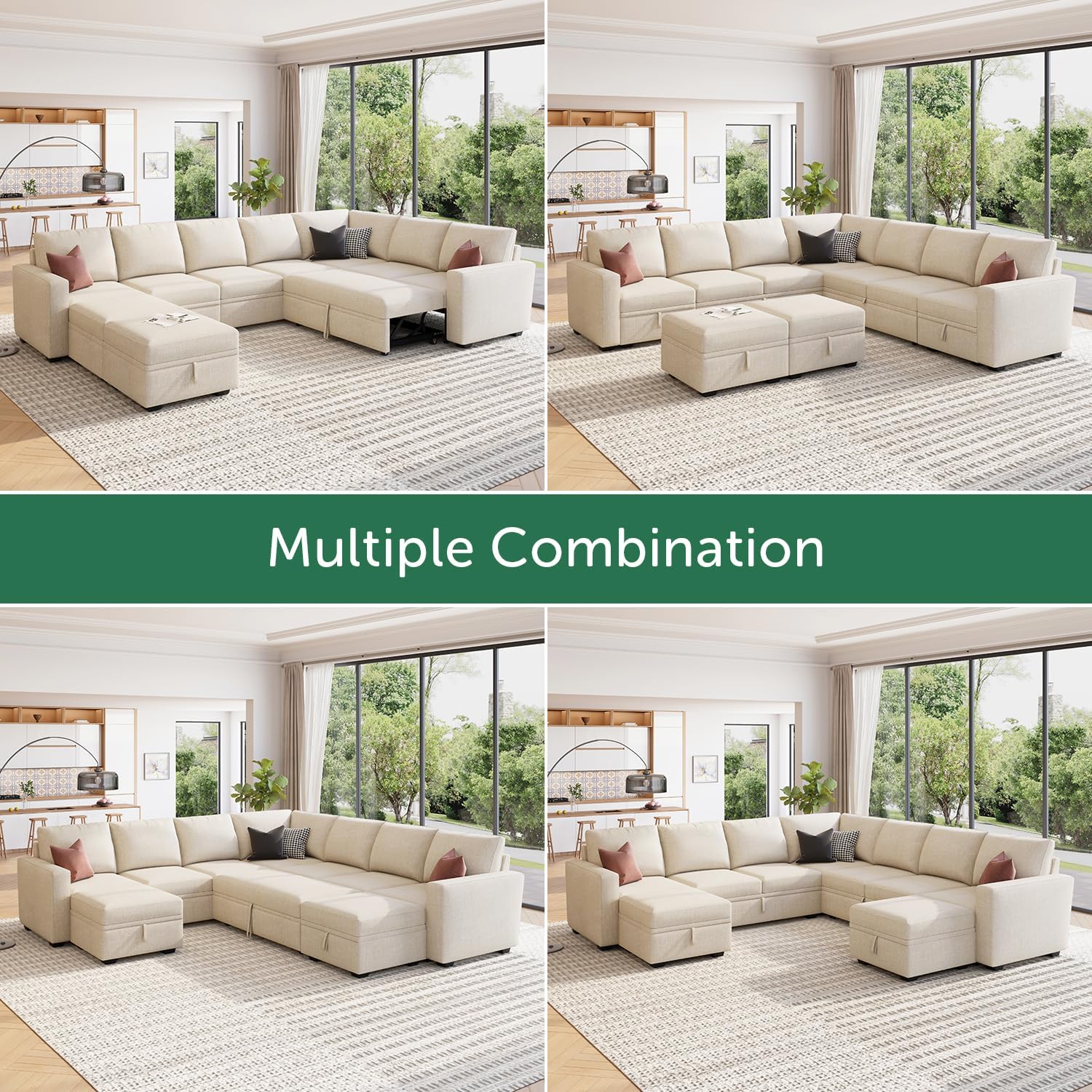 HONBAY Modular Sectional Sleeper Sofa L Shaped Couch with Pull Out Bed