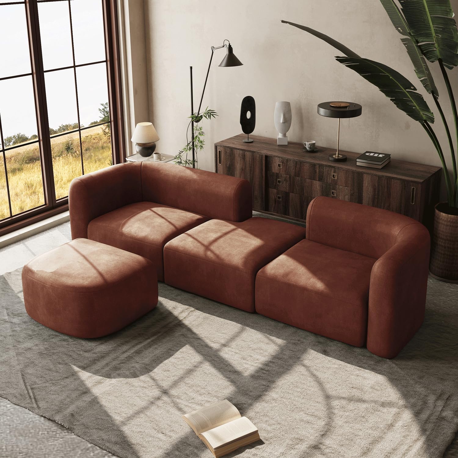 Acanva Luxury Velvet Sofa 3 Seater Modern Curved Back Couch for Living Room