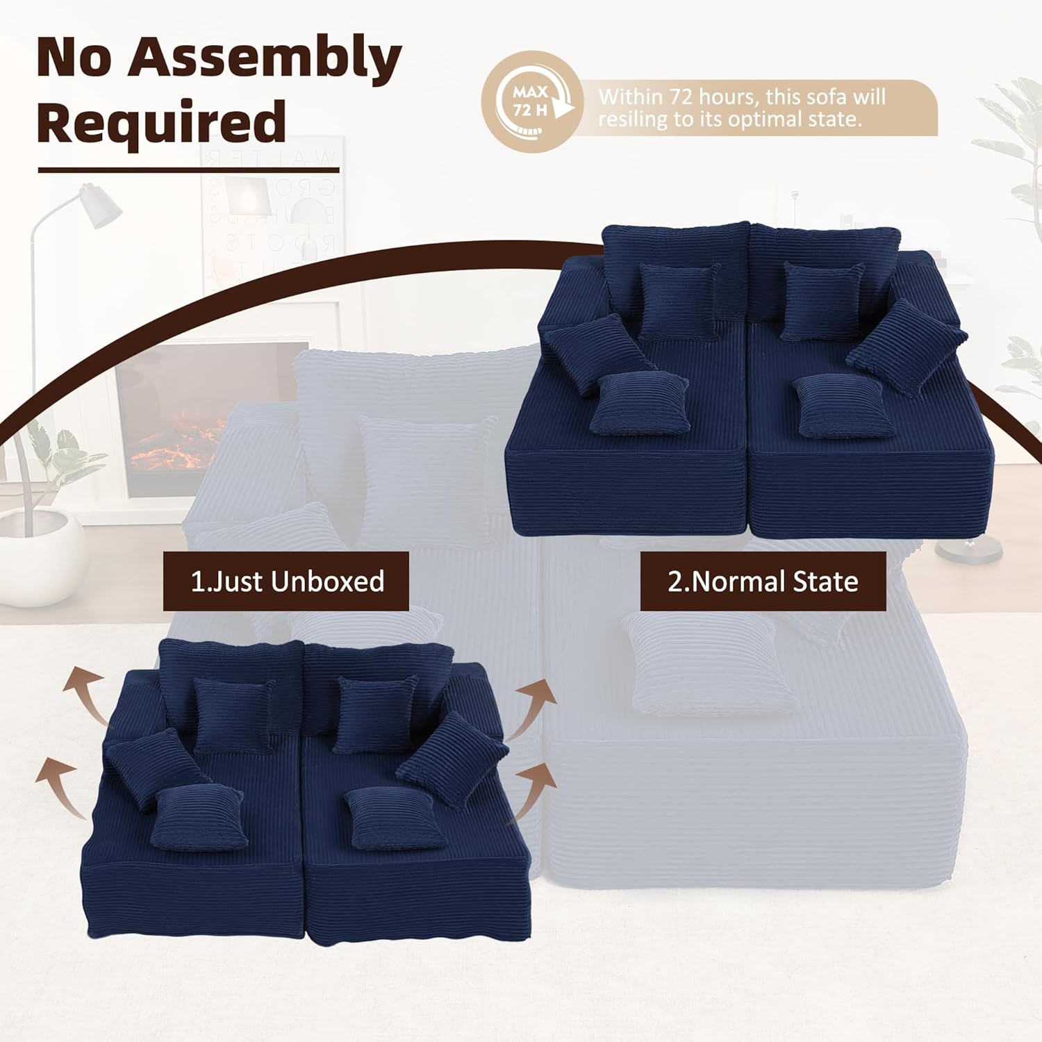 Afuson Boneless Sectional Sofa L Shape Deep Seat Cloud Couch Living Room