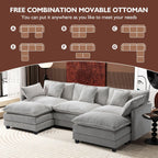 Ihanherry U Shaped Modular Sectional Sofa 5 Seat with 2 Ottomans Chenille