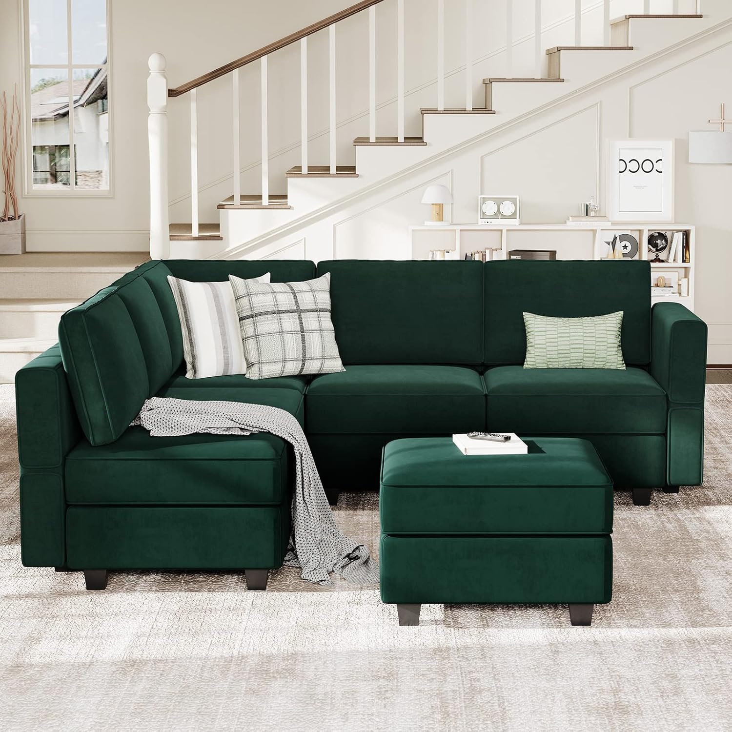 Belffin Reversible Modular Sectional Sofa with Ottomans Velvet Sleeper Chaise Bed Storage Seat Black