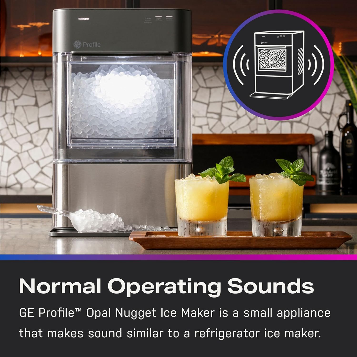 Profile Nugget Ice Maker Countertop 38lbs Smart WiFi Black Stainless Steel