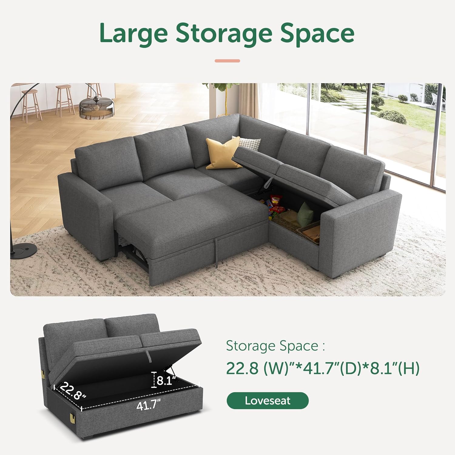 HONBAY Modular Sectional Sleeper Sofa L Shaped Couch with Pull Out Bed