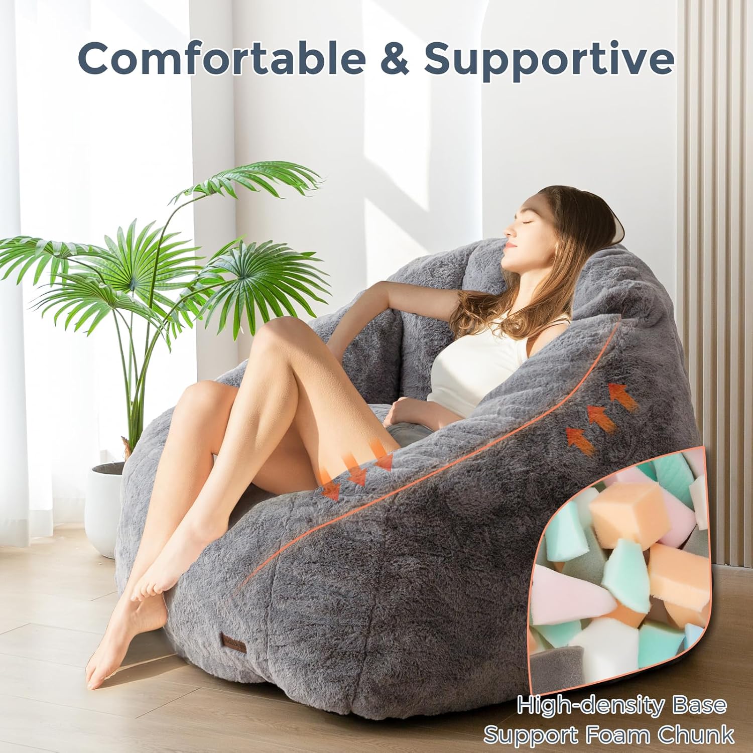 MAXYOYO Giant Bean Bag Chair Oversized Faux Fur Sofa for Adults Kids