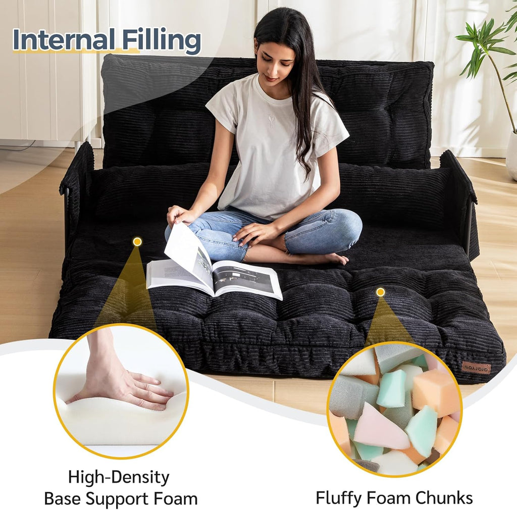 MAXYOYO Adjustable Floor Sofa Bed with Armrest Double Black Foldable Sleeper