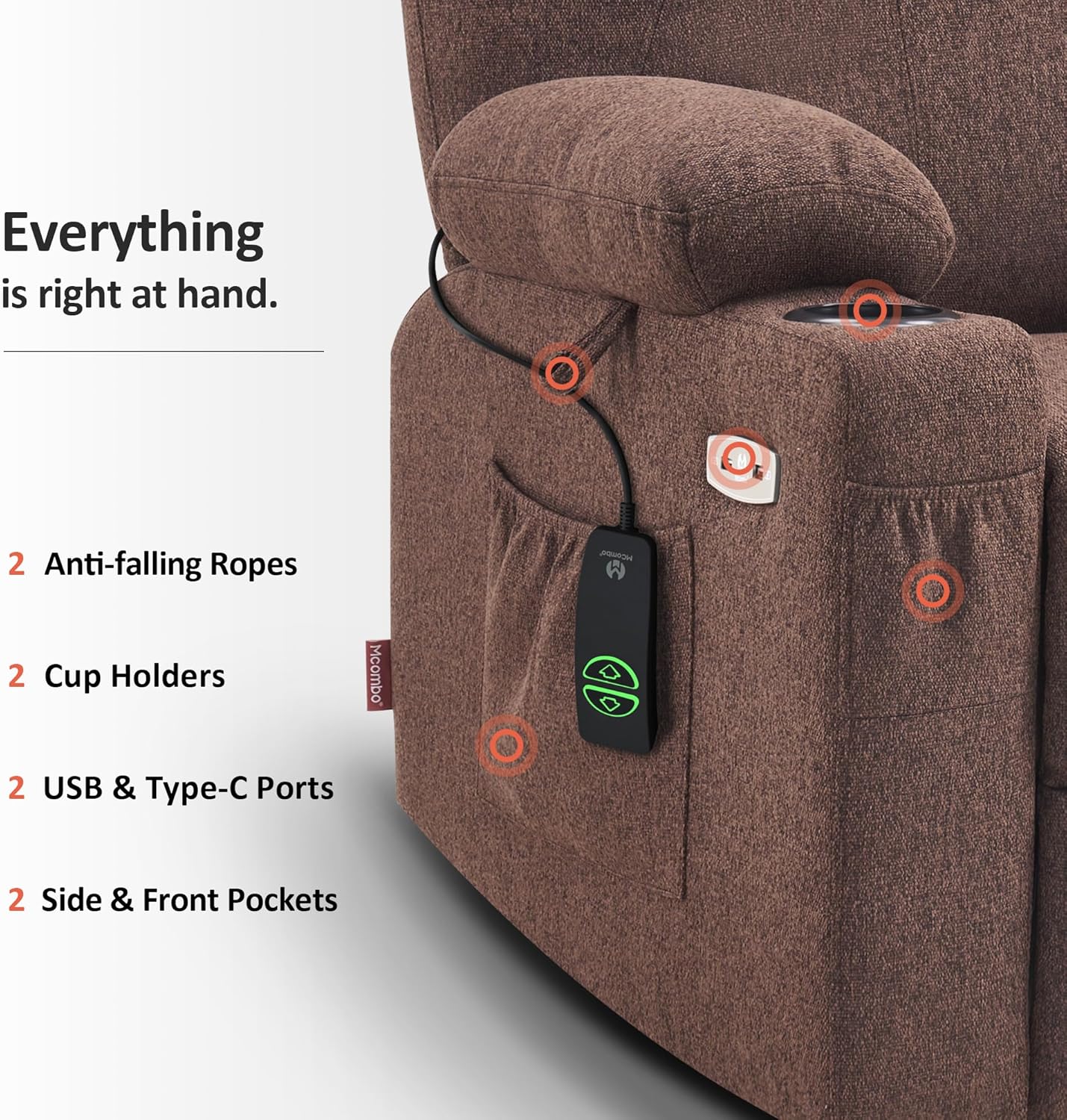 MCombo Power Lift Recliner Chair for Elderly with Heat Massage USB Cup Holders
