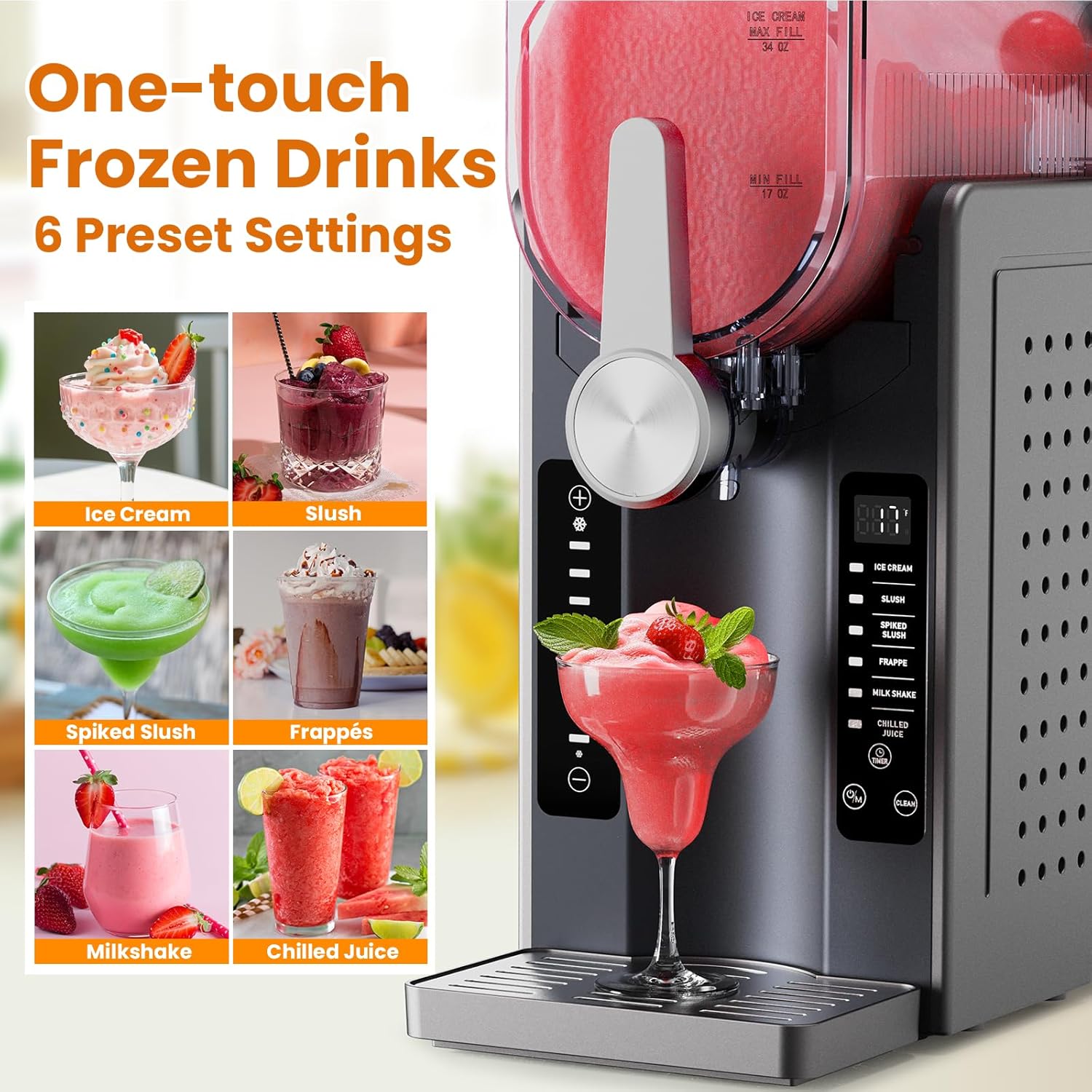 BKPPM Slushie Machine Soft Serve Ice Cream Maker 6 Presets LED Auto Clean