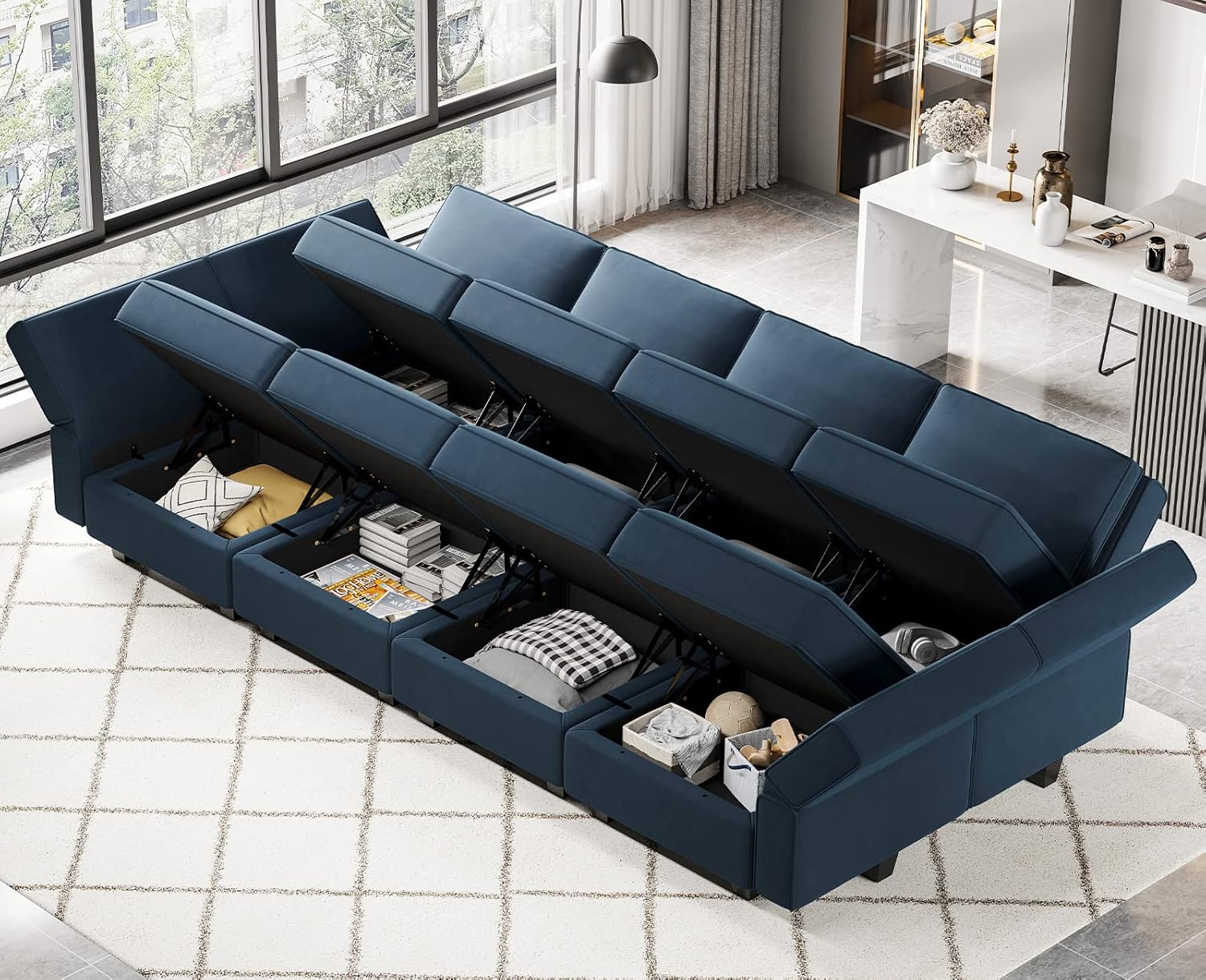 Belffin Velvet Modular Sectional Sofa with Ottoman Sleeper Bed Storage