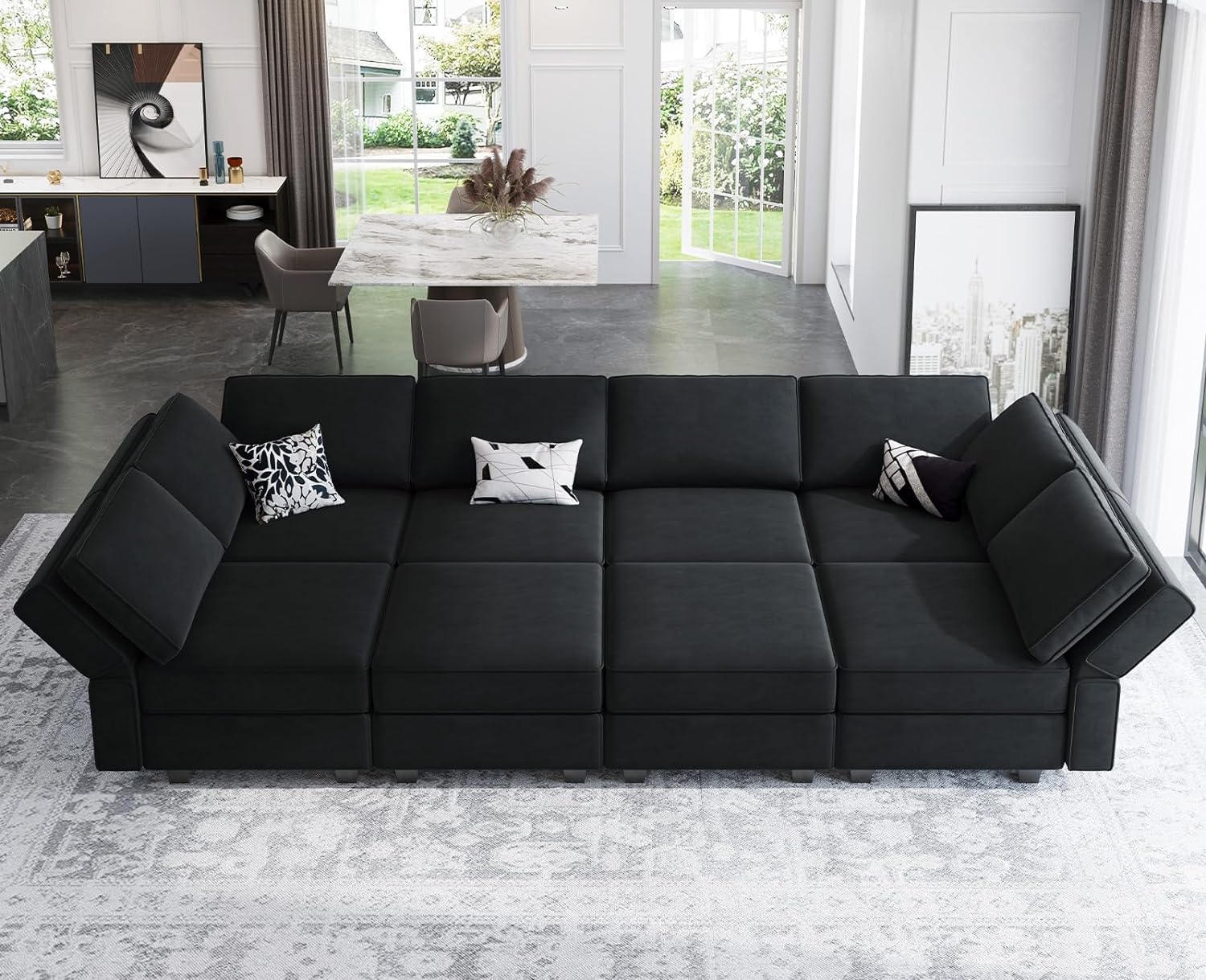 Belffin Velvet Modular Sectional Sofa with Ottoman Sleeper Bed Storage