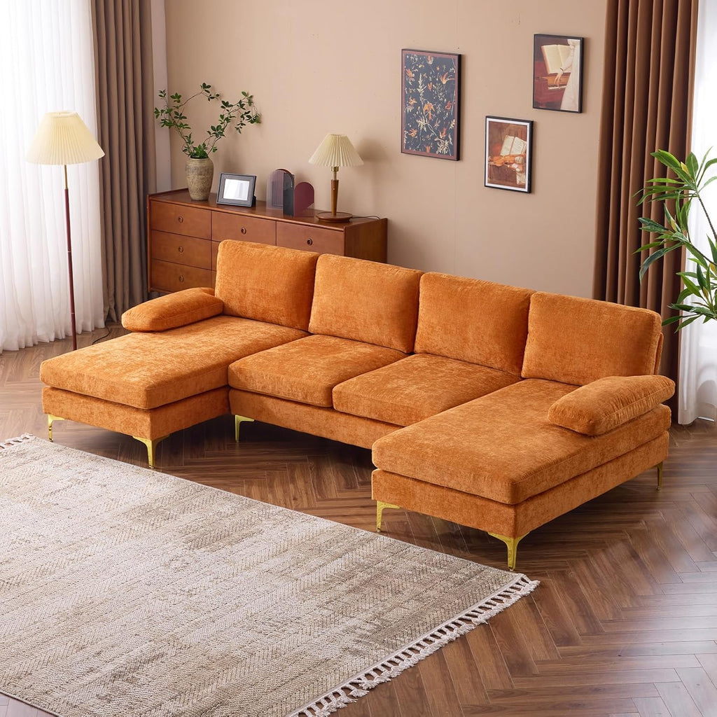 VINGLI 110 Sectional Couch U Shaped Sofa Set with Double Chaise Chenille Fabric