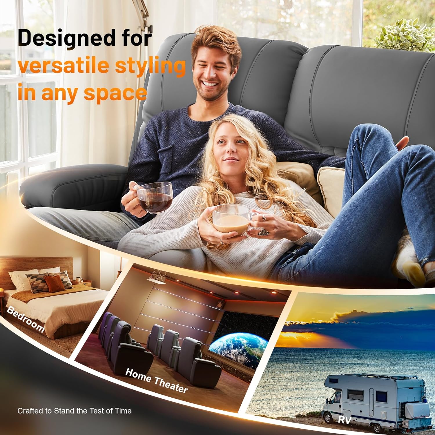 FURNIMAT Loveseat Recliner Sofa 2 Seater PU Leather Couch with USB Cup Holders
