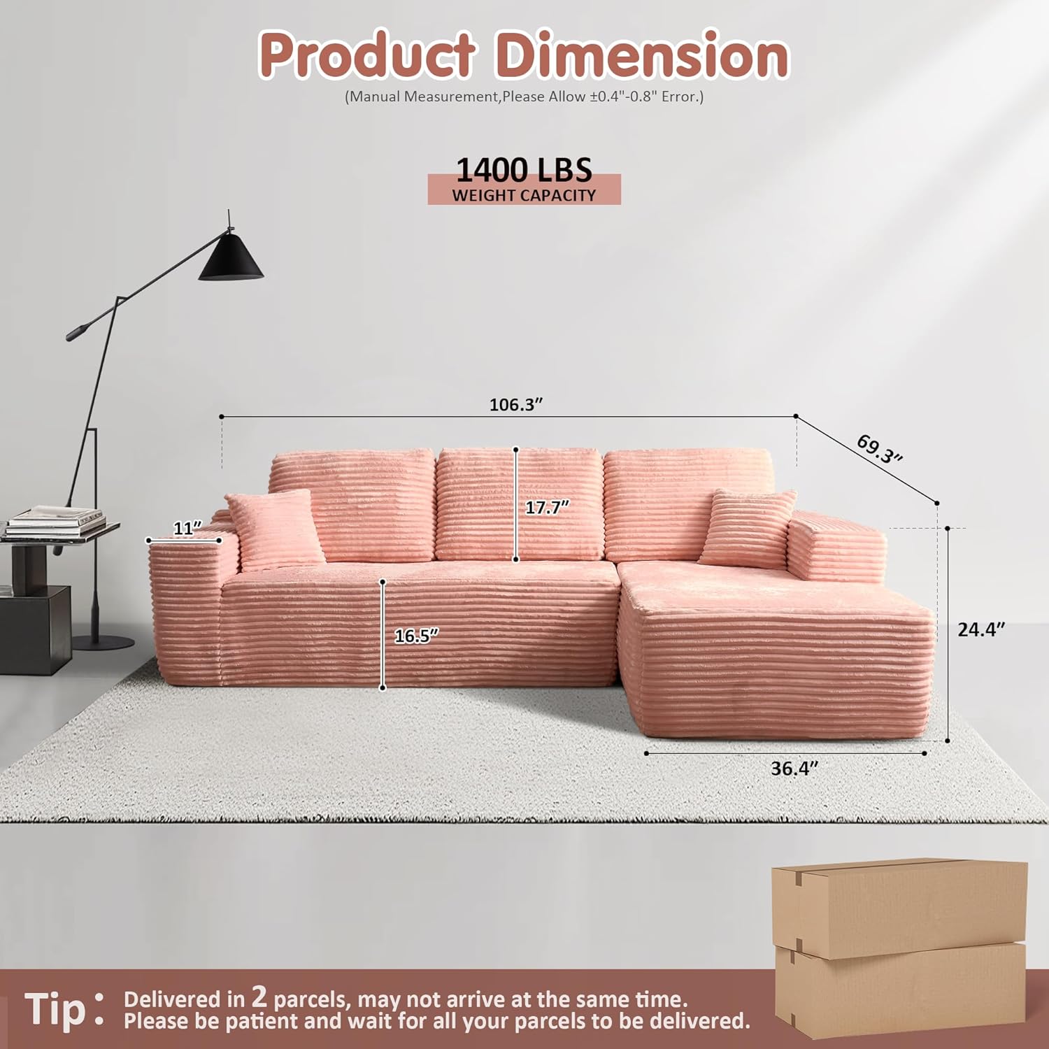 ovios Cloud Sectional Couch with L Shape Chaise Modern Modular Sofa
