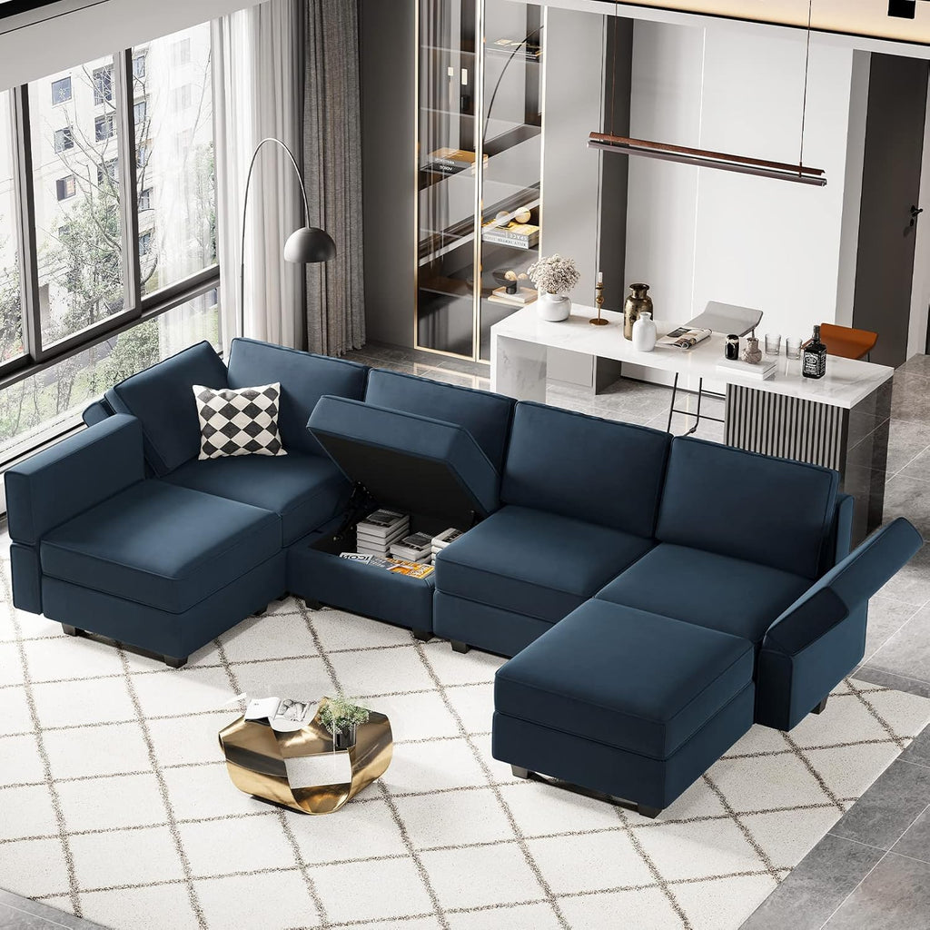 Belffin Velvet Modular Sectional Sofa with Ottoman Sleeper Bed Storage