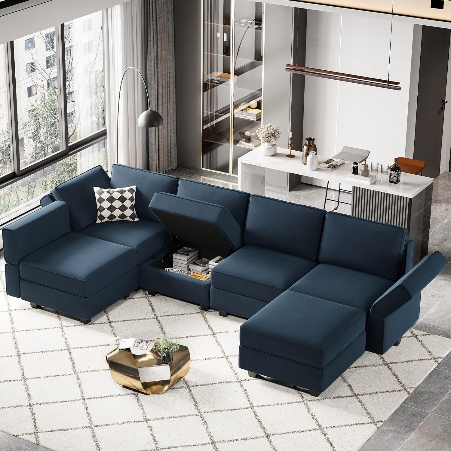 Belffin Velvet Modular Sectional Sofa with Ottoman Sleeper Bed Storage