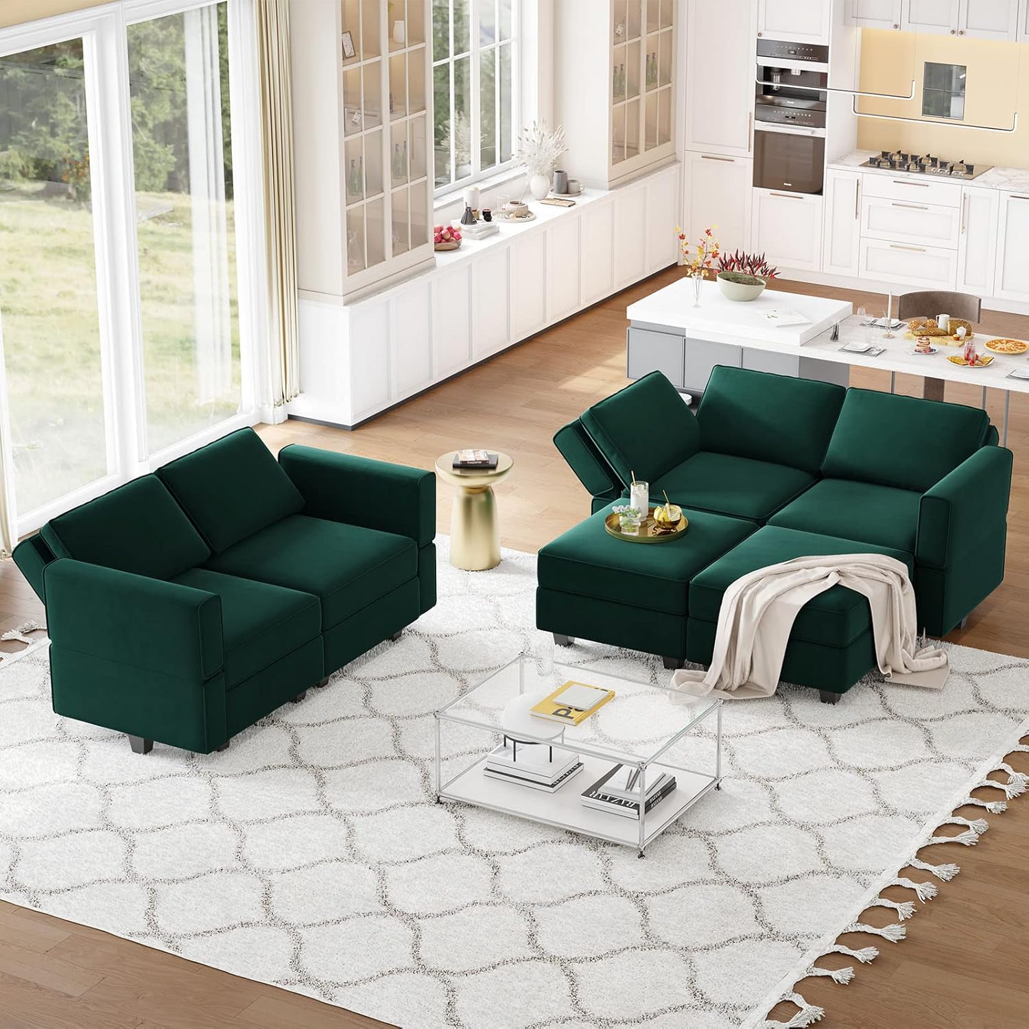 Belffin Velvet Modular Sectional Sofa with Ottoman Sleeper Bed Storage