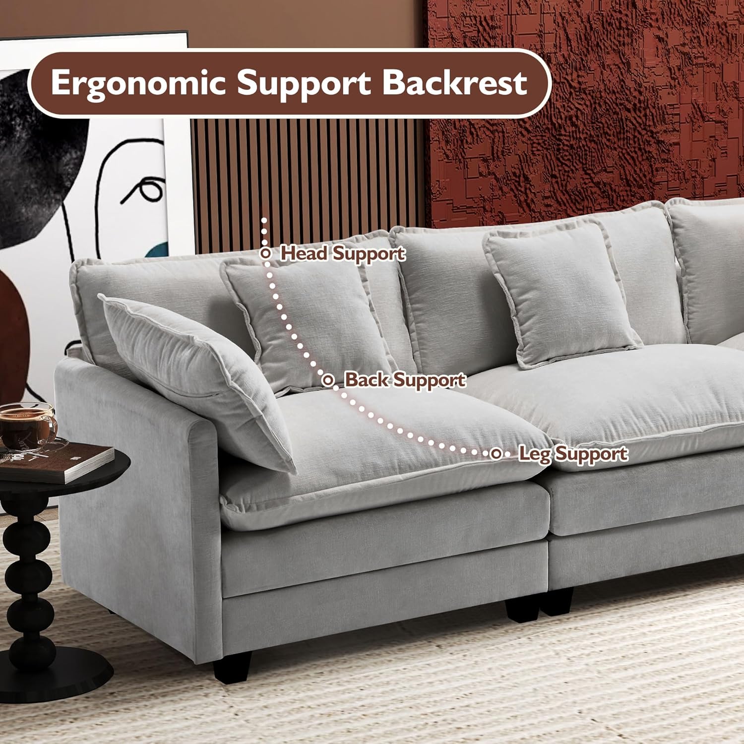 Ihanherry U Shaped Modular Cloud Sofa 5 Seat Chenille Sectional with Ottoman