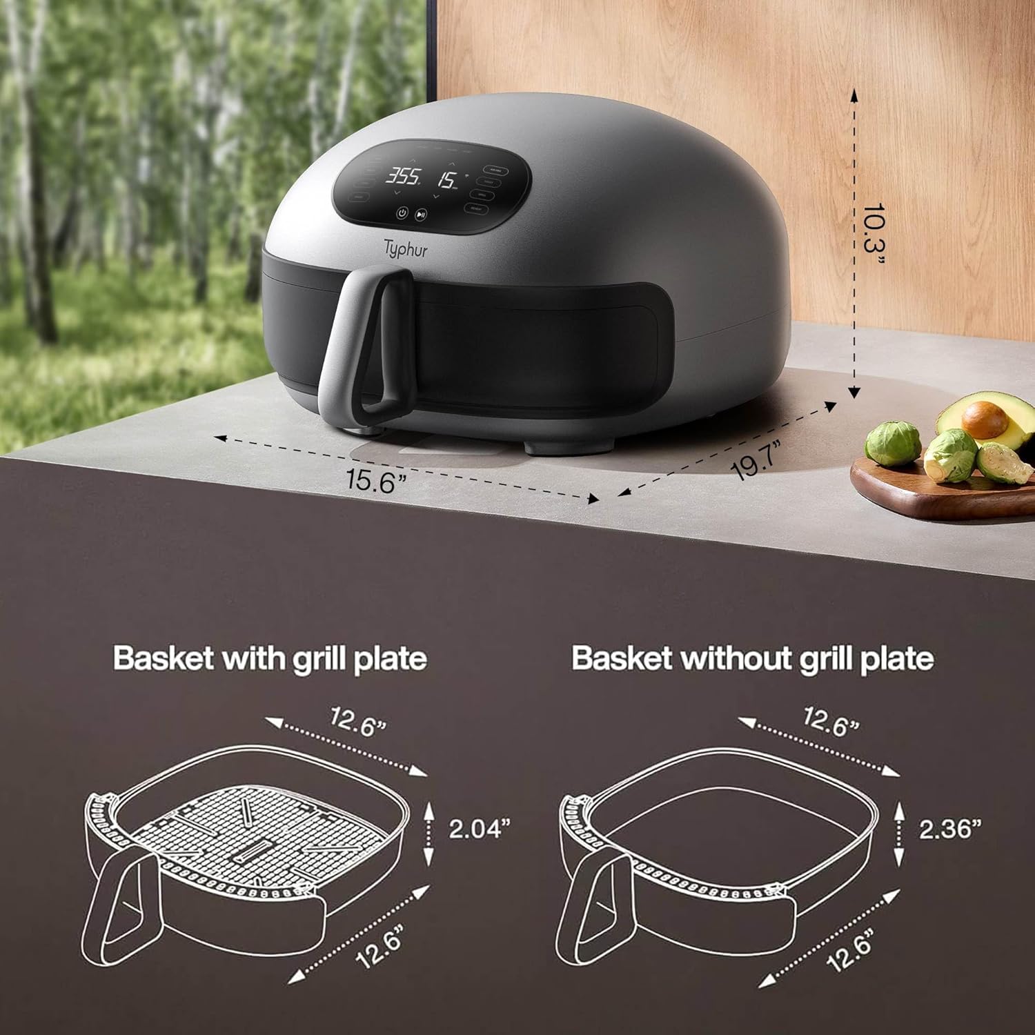 Typhur Dome 2 Extra Large Air Fryer Smart Digital PFAS Free Basket 32 Wings Capacity