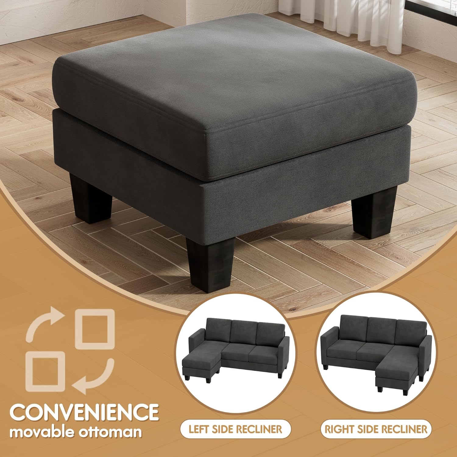 VICTONE Convertible L Shaped Sectional Sofa Couch 3 Seat with Ottoman
