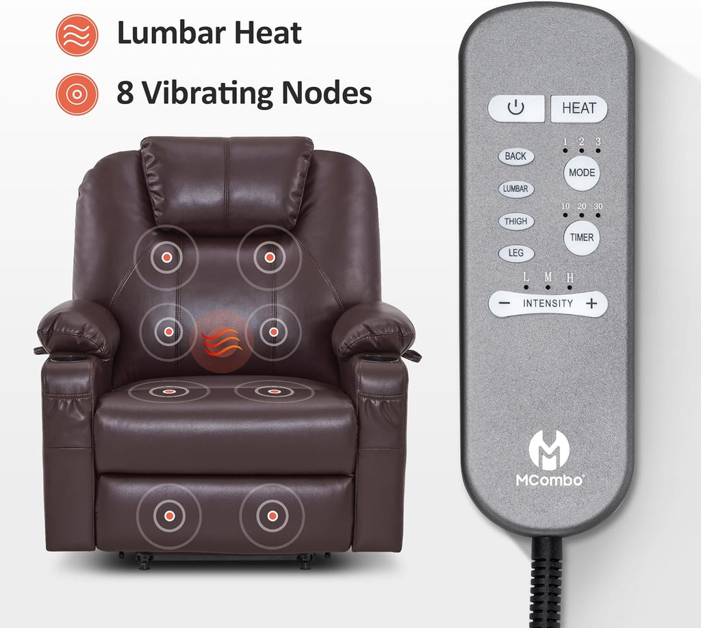 MCombo Electric Power Lift Recliner Massage Heat Chair for Elderly 3 Positions 2 Pockets USB