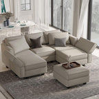 Belffin Reversible Modular Sectional Sofa with Ottomans Velvet Sleeper Chaise Bed Storage Seat Black