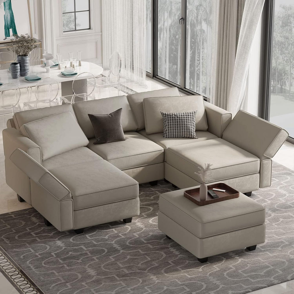 Belffin Velvet Modular Sectional Sofa with Ottoman Sleeper Bed Storage