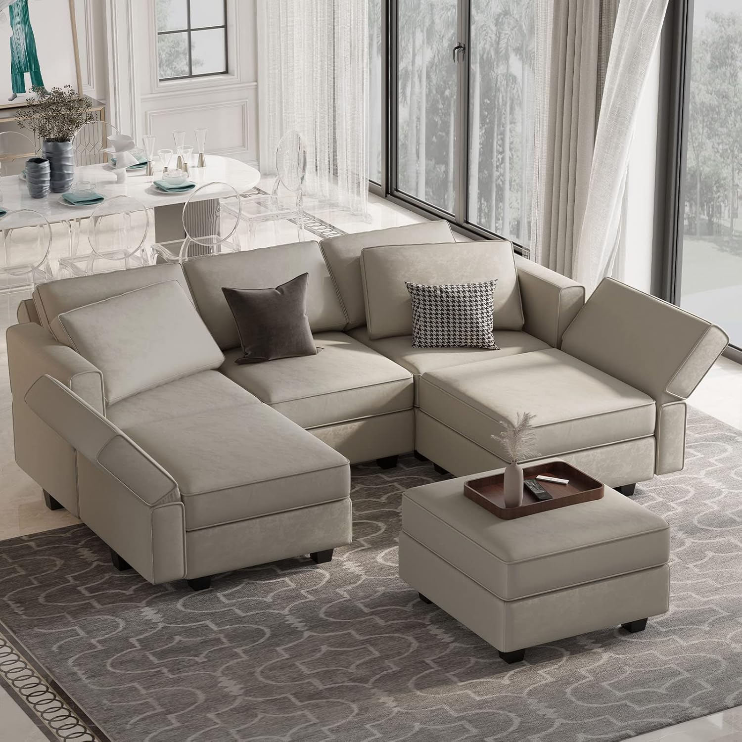 Belffin Velvet Modular Sectional Sofa with Ottoman Sleeper Bed Storage