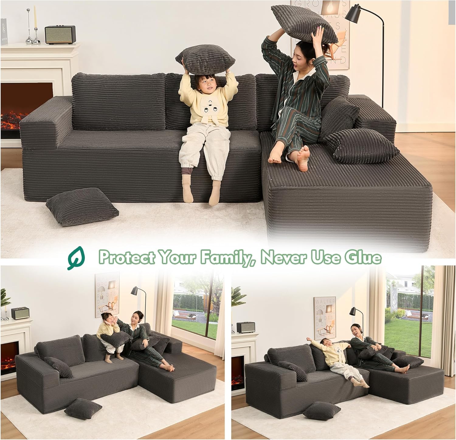 Afuson Boneless Sectional Sofa L Shape Deep Seat Cloud Couch Living Room