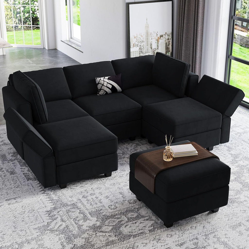 Belffin Velvet Modular Sectional Sofa with Ottoman Sleeper Bed Storage
